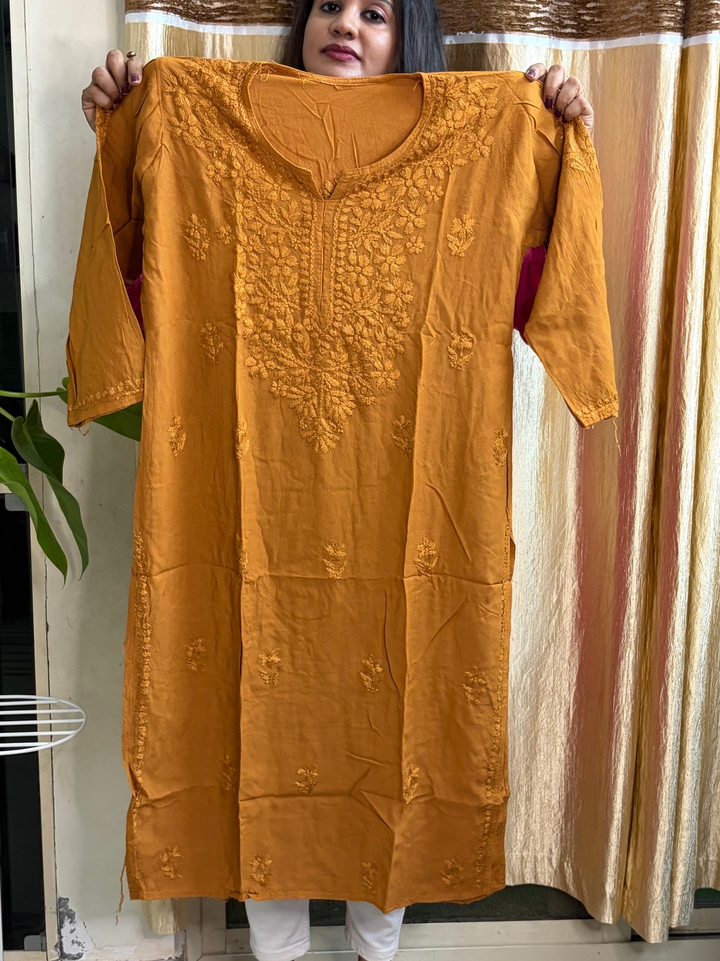 Cotton Rayon Long Slitted Tops