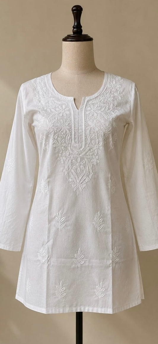 White Chikankaari Short Kurti